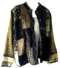 Vintage Flashback Velvet Jacket Medium Green Black Floral Patchwork Cottagecore