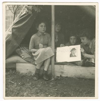Girl in Tent with Book Ernst Thälmann - GDR Holiday Camp - Old Photo 1950s