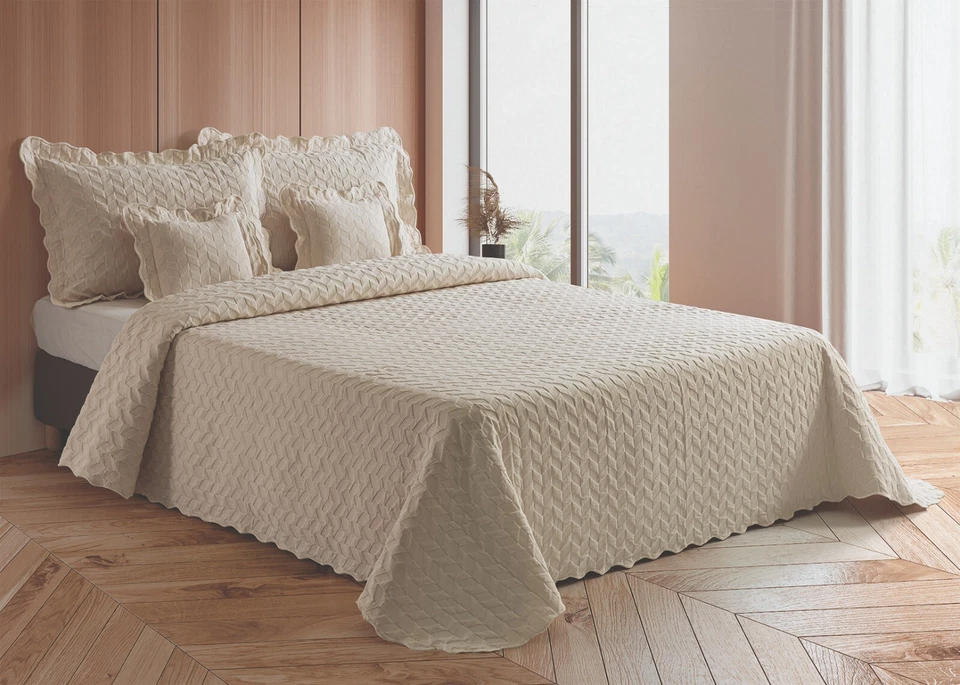 Diana Cowpe BELLA BEDSPREAD Traditional Matelassé Bed Throw Chevron Design - Image 1 of 1