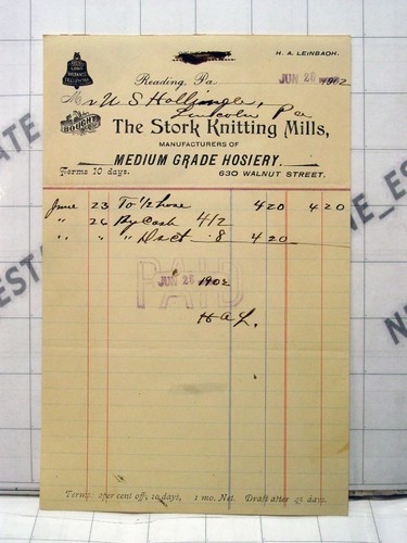 antike Quittung 1902 STORCH STRICKMÜHLEN Strumpfwaren Lesen PA 630 Nussbaum Straße - Bild 2 von 3