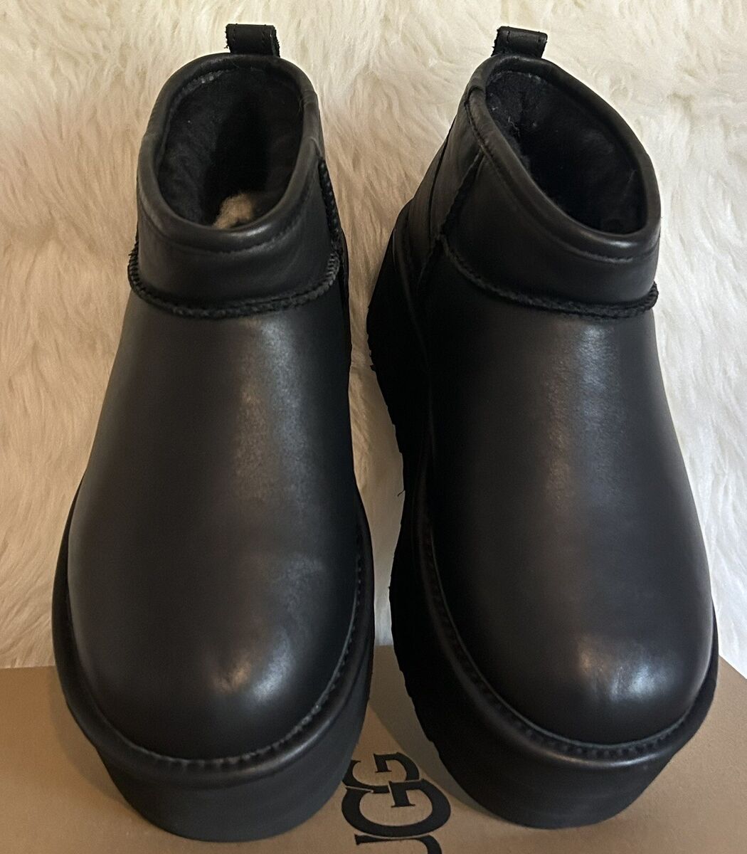 UGG CLASSIC ULTRA MINI PLATFORM LEATHER BLACK WOMEN'S BOOTS UGG CLASSIC ULTRA MINI PLATFORM LEATHER BLACK WOMEN'S BOOTS