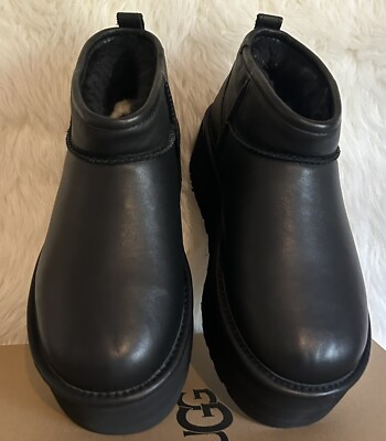 UGG CLASSIC ULTRA MINI PLATFORM LEATHER BLACK WOMEN'S BOOTS UGG CLASSIC ULTRA MINI PLATFORM LEATHER BLACK WOMEN'S BOOTS