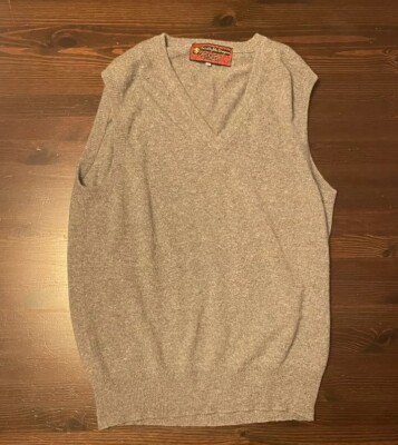 Scotty McGregors Men s Large 100% Cashmere Sweater Green Pullover Vest V Neck