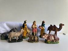 8 Piece Vintage Nativity Figures Christmas Scene Jesus Italy Animals