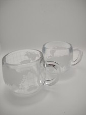 1970 Vtg Nestle Nescafe World Globe Frosted Glass Coffee Mugs Cups - Set of 2
