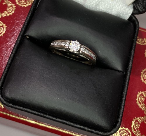 Anello fascia oro bianco 14 kt 1/2 ct diamante SI matrimonio solitario set fidanzamento 7 - Foto 6 di 11