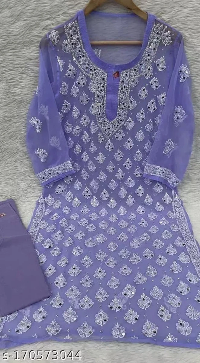 Chikankari Kurtis For Women With Mirror Work Indian Kurta (free