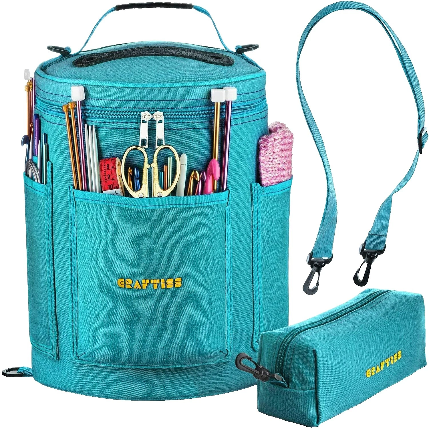 Estuches tejidos y Aguja de Tejer