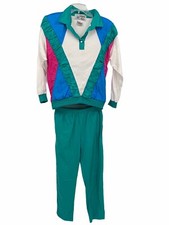 Vtg 80s 90s Casual Isle 2 Piece Track Suit Popover Windbreaker  Pants Sz Small