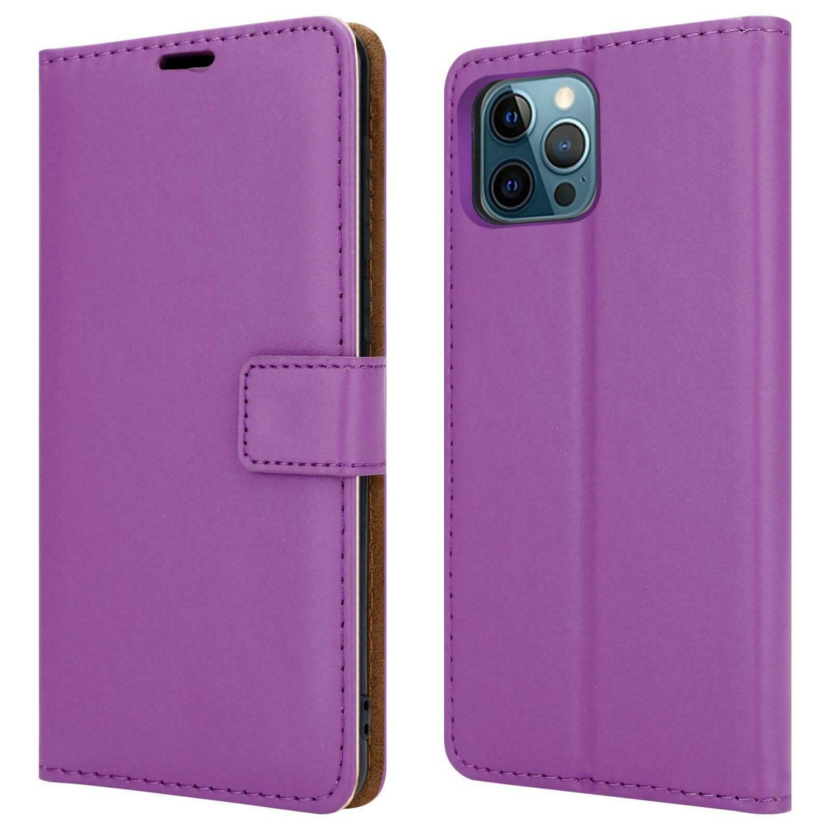 ELEHOLD For IPhone 12/iPhone 12 Pro Wallet Case With RFID Blocking Card Holder Pu Leather Magnetic Flip Folio Shockproof Cover Wrist Strap Purple