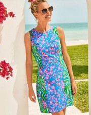 SALE LILLY PULITZER Mila Stretch Shift Dress Turquoise Shore I Spy Engineered  4