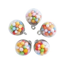 20 Glass Globe Bauble Charms Pendants Ball Confetti Filled Silver Cap Bail Loop