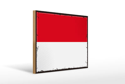 Holzschild Flagge Monacos 40x30 cm Retro Flag of Monaco Deko Schild wooden sign