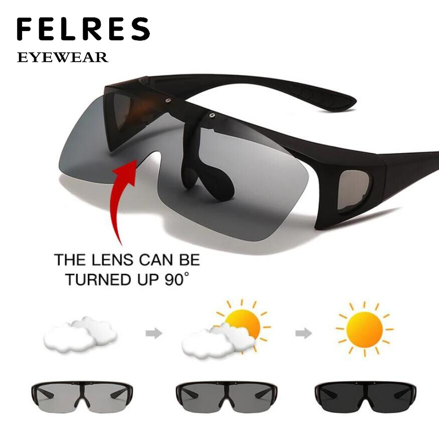 Polarized Photochromic Sunglasses Men Women Fit Over Flip Up Lens Goggles Hot
