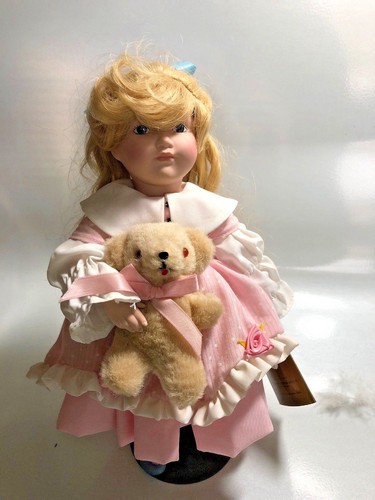 Carol Lawson Fairy Tale Doll Goldilocks WithTeddy Bear COA pink polka dot
