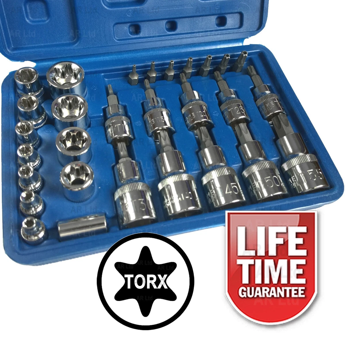 Torx Star Socket Bit Set. 29pc E T Sockets Torx Bits 1 4in 3