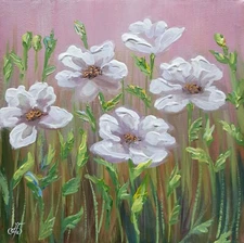 Original Flowers Painting Meadow Signed Wall Art Decor Gift Ukrainian Artist