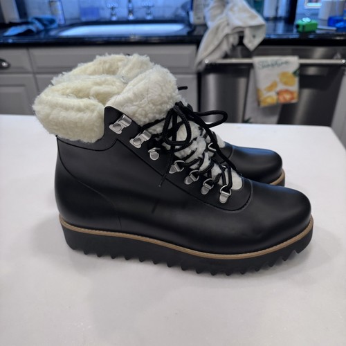 NEW! Bernardo Wiley Black Leather W/Shearling-Trim Boots Women's Size 9 - Picture 3 of 12