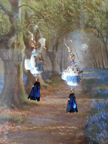 ANGELS EARRINGS sapphire blue Rhinestones drops hand painted - 14K gold-filled - Picture 2 of 9