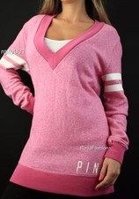 Victoria's Secret PINK Deep V Neck Tunic Varsity Logo Marled Pullover Sweatshirt