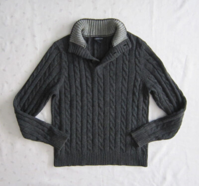 Lands' End Men's Turtleneck Button Chest Cable Knit Sweater in