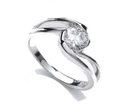 Cubic Zirconia Crossover Ring L-Q Sterling Silver