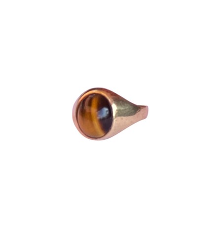 Anello vintage 9 ct, cabochon anello occhio di tigre, anello con sigillo, anelli unisex misura U - Foto 2 di 9