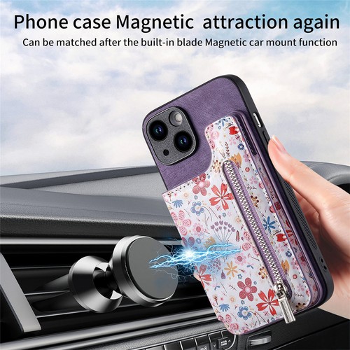 For iPhone 15 14 13 12 11 Pro Max Magnetic Zipper Card Wallet Leather Stand Case - Picture 25 of 63
