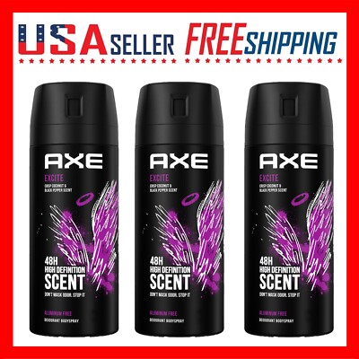 Axe Spray Excite Men Deodorant Body Spray Fresh 150ml (5 oz) x 3 Pack