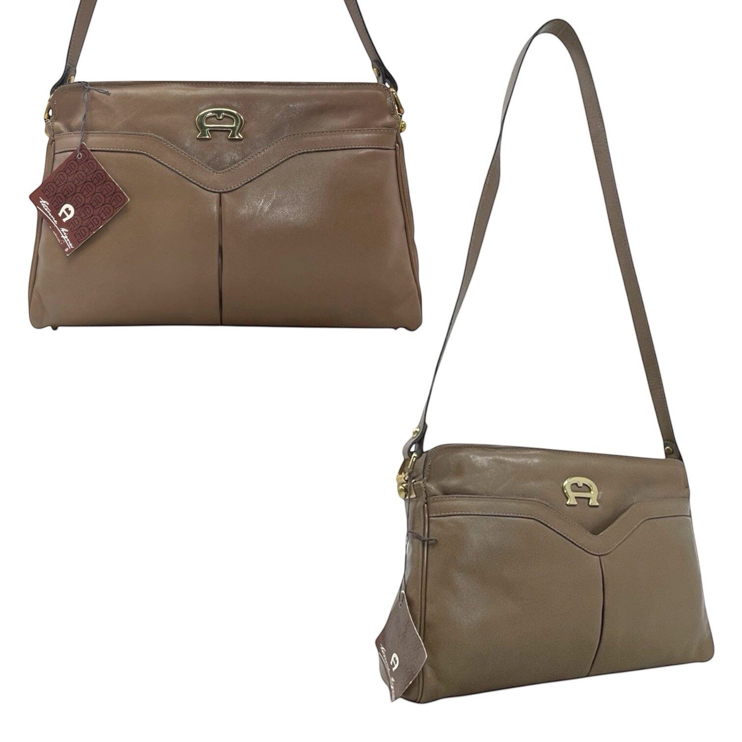 Vintage 60s 70s ETIENNE AIGNER Leather Shoulder Bag Handbag Classic TAUPE NOS
