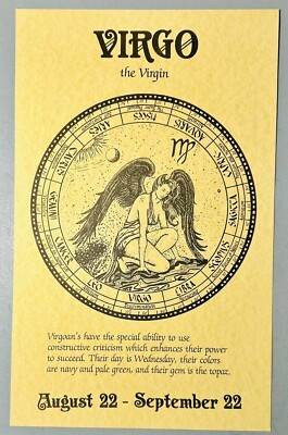 Vintage 1970s Virgo The Virgin Zodiac Astrology Original Art Print 16x10 Cosmic