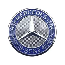 Mercedes Benz Blue & Silver Flat Front Hood Emblem AMG Badge LAUREL WREATH OEM