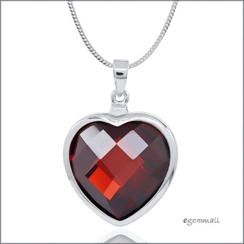 Sterling Silver Necklace with Large Garnet Red CZ Heart Pendant #90059 - Picture 1 of 2