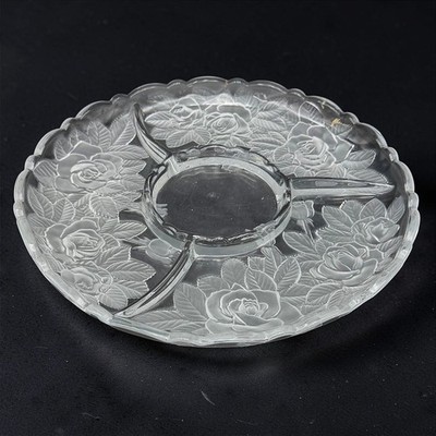 Vintage Studio Nova Winter Rose Frosted Glass Chip & Dip Serving Platter 14''