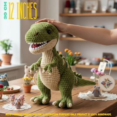 Crochet T Rex Plush, Handmade Green Dinosaur Amigurumi Toy