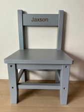 Small Wooden Child’s Grey Chair by Studio Retail. Name “Jaxson”. Pre Owned. Ecco