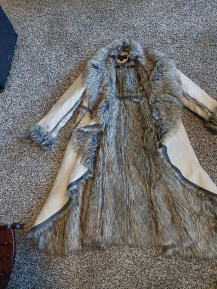 Abrigo chaqueta cuello puños ribete XL Donna Salyers Fabulous Furs piel sintética Foto 3 de 4