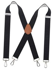 Men  s Heavy Duty X- Back 1.4 Inch Suspenders with 4 Snap Hooks Black Dots