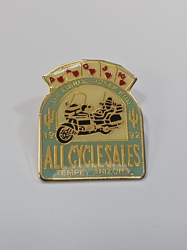 All Cycle Sales 3rd Annual Poker Run 1992 Souvenir Lapel Pin Tempe Arizona