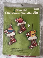 Vintage Bucilla Christmas Needlecraft Felt Sequin  Toyland Stockings Ornament Kit