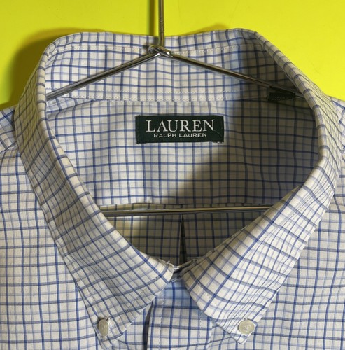 Lauren Ralph Lauren Shirt Mens 18 36/37 2XL Blue White Check Long Sleeve Preppy - Picture 3 of 4