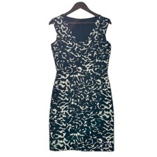 Sheath Cocktail Dress Antonio Melani Black White Size 6 V-Neck Work