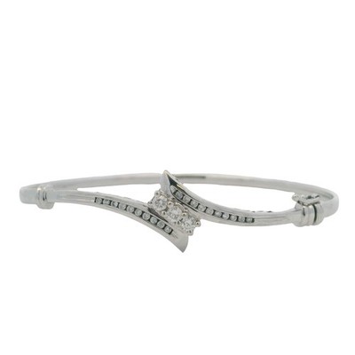 Solid 14kt White Gold and 0.44ctw Diamond Bypass Style Hinged Bangle 7'' Bracelet