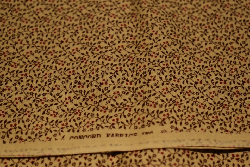 1 jarda x 44" tecido de algodão CONCORD FLORAL DELICADO pradaria calico videiras VERMELHO MARROM - Imagem 2 de 3