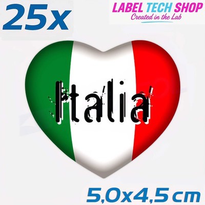25x Italia/Italien Aufkleber Herz 5×4,5cm Flagge Italien Adesivo Cuore Sticker 0
