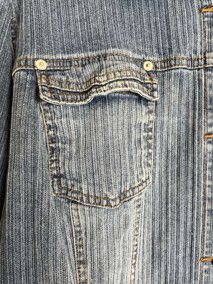 Vtg Gitano 80s Denim Jean Jacket Rare Plus Size 30W 90s Textured Stretch - Image 3 of 4