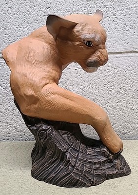 Hand Painted Mountain Lion or Cougar Plaster Figure Sculpture - 10'' Tall