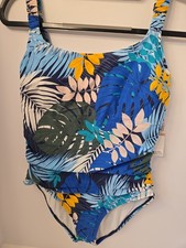 Jantzen Womens Size 14 One Piece Swimsuit Tropical Leaf Print Tummy Control NWT