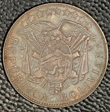 Bolivia  1900 , 50 Centavos, AU/BU, Toned, Silver