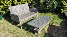 POLYRATTAN GARTENBANK BANK mit COUCHTISCH&GLASPLATTE Terrasse Balkon 32825 Blomb